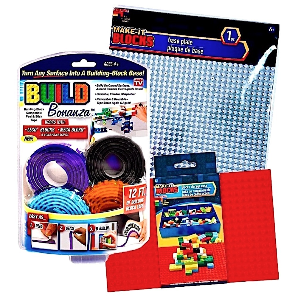 Building Blocks Peel & Stick Track Tape, Base Plate & Storage Case Lego Mega NEW